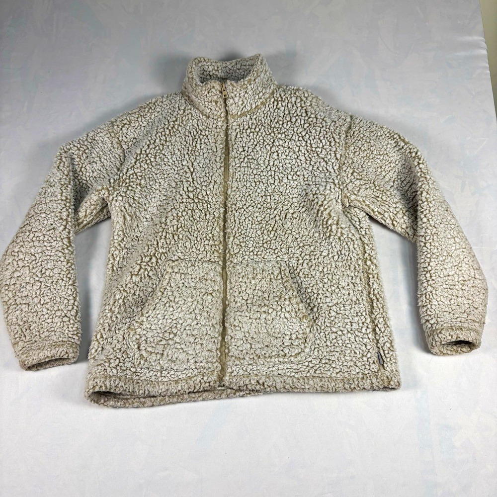 Eddie Bauer Sherpa Fleece Jacket Womens Small Cream Full Zip Teddy Cozy Pockets